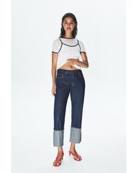 Pull&Bear - Mid-Waist Straight-Leg Jeans With Turn-Up Hem - Lyst