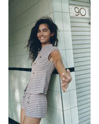 Pull&Bear - Mini-Short À Carreaux Et Boutons - Lyst