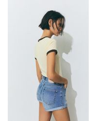 Pull&Bear - Mom-Fit-Jeans-Shorts Mit Umschlag - Lyst