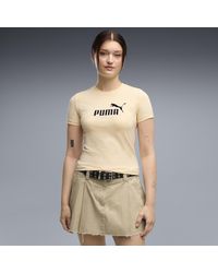 PUMA - T-Shirt Slim Con Logo Essentials Elevated No.1 Logo Da Donna, Abbigliamento, Giallo - Lyst