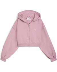 PUMA - Sudadera Con Capucha Wardrobe Essentials Sports Legacy Cropped Full-Zip Para Mujer, Ropa, Poised Rosa - Lyst