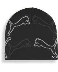 PUMA - Gorro Beanie Sin Vuelta De Corona Media Con Estampado Del Ícono Cat, Accesoiros, Negro - Lyst