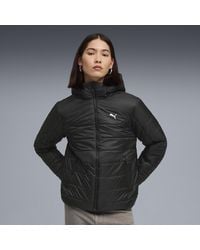 PUMA - Giacca Imbottita Con Cappuccio Essentials Da Donna, Abbigliamento, Nero - Lyst