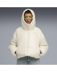 PUMA - Giacca Imbottita E Lucida Con Cappuccio Wardrobe Essentials Da Donna, Abbigliamento, Alpine Snow - Lyst