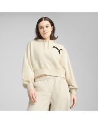 PUMA - Felpa Con Cappuccio Cropped Leo Luxe Vestibilità Comoda Da Donna, Abbigliamento, Alpine Snow - Lyst