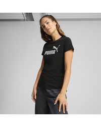 PUMA - Maglietta Con Logo Ess Metallic No. 1 Da Donna, Argento/Nero/Altro - Lyst