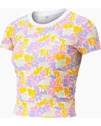 PUMA Crop-Top T-Shirt mit durchgehendem Print und Raffung - Weiß