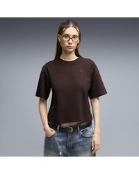 PUMA - T-Shirt Essentials Elevated Dal Taglio Morbido Da Donna, Abbigliamento, Marrone - Lyst