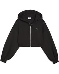 PUMA - Sudadera Con Capucha Wardrobe Essentials Sports Legacy Cropped Full-Zip Para Mujer, Ropa, Negro - Lyst
