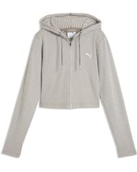 PUMA - Essentials Ribbed Zip-Up Hoodie - Lyst