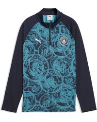 PUMA - Top Da Riscaldamento Con Zip Manchester City Per Ragazzi, Accessori, Blu - Lyst