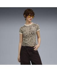 PUMA - T7 Leo Luxe Slim T-Shirt Damen, Kleidung, Alpine Snow/Ice Coffee - Lyst