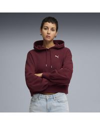 PUMA - Felpa Con Cappuccio Cropped Wardrobe Ess Vestibilità Comoda Da Donna, Abbigliamento, Ruby Shimmer - Lyst