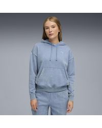 PUMA - Sudadera Holgada Efecto Lavado Con Capucha Essentials Elevated Para Mujer, Ropa, Azul - Lyst