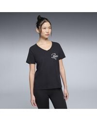 PUMA - Essentials Script V-Neck T-Shirt - Lyst