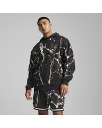 PUMA - Felpa Con Cappuccio E Scritta Cromata Hoops X Lafrancé Da Uomo, Abbigliamento, Nero/Bianco Aop - Lyst