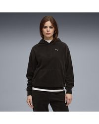 PUMA - Sudadera Con Canalé De Terciopelo Y Capucha Essentials Elevated Comfort Para Mujer, Ropa, Negro - Lyst