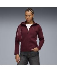 PUMA - Felpa Con Cappuccio E Zip Integrale Evostripe Da Donna, Abbigliamento, Ruby Shimmer - Lyst