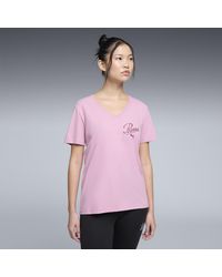 PUMA - Essentials Script V-Neck T-Shirt - Lyst