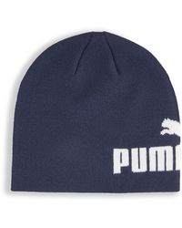 PUMA - Essentials Beani Met Middelhoge Kroon Zonder Boord, Blauw/Wit - Lyst