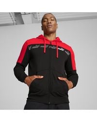 PUMA - Felpa Con Cappuccio E Zip Integrale Around The Block Da Uomo, Abbigliamento, Rosso - Lyst