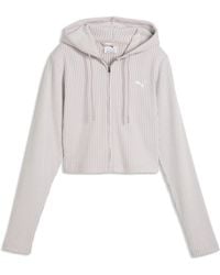 PUMA - Essentials Ribbed Full-Zip Slim Hoodie - Lyst
