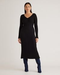 Quince - Cotton Cashmere Ribbed Long Sleeve V-Neck Midi Dress - Lyst