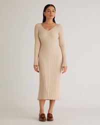 Quince - Cotton Cashmere Ribbed Long Sleeve V-Neck Midi Dress - Lyst