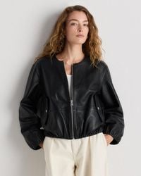 Quince - Collarless Cropped Bubble Hem Jacket, Leather - Lyst