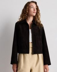 Quince - 100% Suede Cropped Zip-Front Jacket, Suede Leather - Lyst