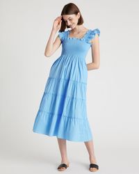 Quince - Smocked Midi Dress, Organic Cotton - Lyst