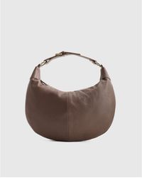 Women's Italian Leather Convertible Crescent Shoulder Bag in Taupe by Quince