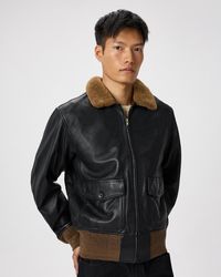 Quince - Shearling Collar Leather Flight Jacket - Lyst