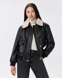 Quince - Shearling Trim Aviator Jacket, Leather - Lyst