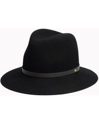 Rag & Bone Floppy Brim Fedora Wool Hat - Leather Band - Black