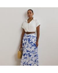 Ralph Lauren - Ralph Lauren Palm-Frond-Print Voile Tiered Skirt - Lyst