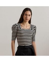 Ralph Lauren - Ralph Lauren Striped Cotton Jersey Puff-Sleeve Tee - Lyst