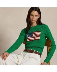 Polo Ralph Lauren - Cropped Katoenen Kabeltrui Met Vlag - Lyst