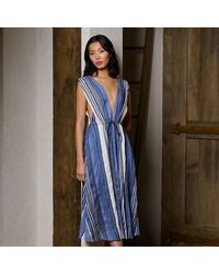 Ralph Lauren Collection - Pammela Striped Linen-silk Day Dress - Lyst