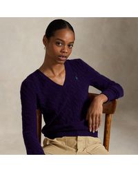 Polo Ralph Lauren - Wollen-Kasjmier Kabeltrui Met V-Hals - Lyst