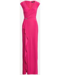 Ralph Lauren Jersey-Abendkleid mit Rüschen - Pink