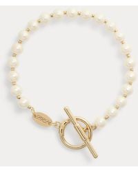 Ralph Lauren - Faux-Pearl & Logo Charm Flex Bracelet - Lyst
