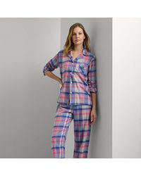 Lauren by Ralph Lauren - Geruite Geborstelde Keperstof Pyjamaset - Lyst