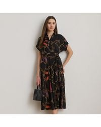 Ralph Lauren - Ralph Lauren Belting-Print Belted Crepe Dress - Lyst