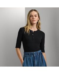 Lauren by Ralph Lauren - Camiseta Henley de algodón elástico - Lyst