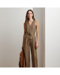 Ralph Lauren - Ralph Lauren Houndstooth Belted Linen Jumpsuit - Lyst