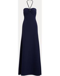 Ralph Lauren Crepe Halter Gown - Blue