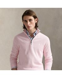 Polo Ralph Lauren - Mesh-Gebreide Katoenen Trui Met Kwartrits - Lyst