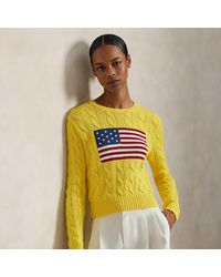 Polo Ralph Lauren - Cropped Katoenen Kabeltrui Met Vlag - Lyst