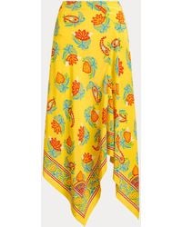 Ralph Lauren Cassie Mulberry Silk Foulard Skirt - Yellow